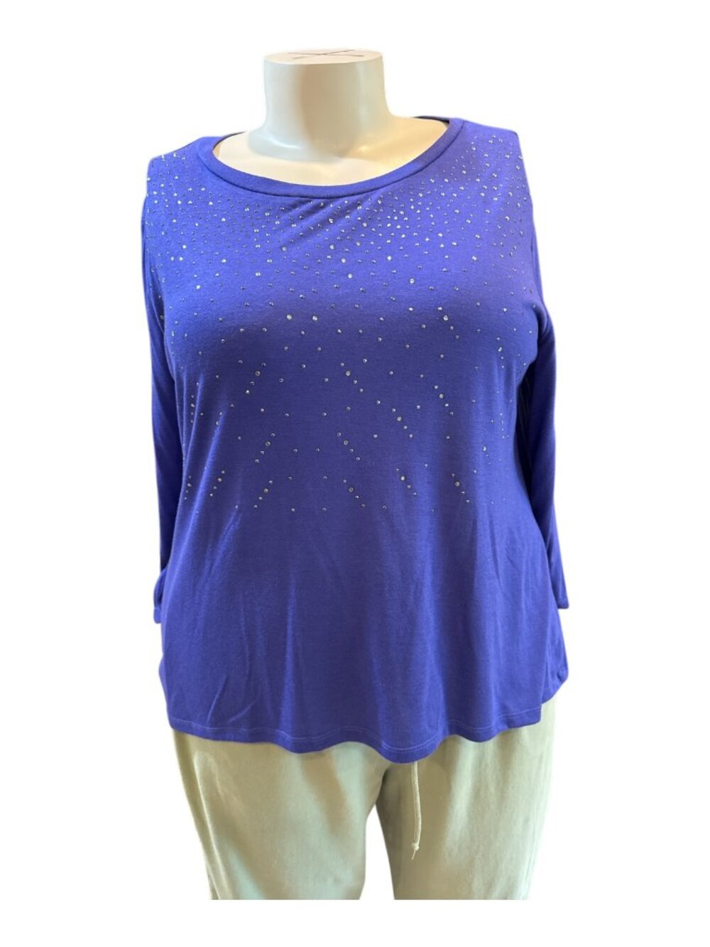 Massini Sz 1X Purple-Blue Sparkle & Studded 3-4 Sleeve Lightweight Top NWT - NEW